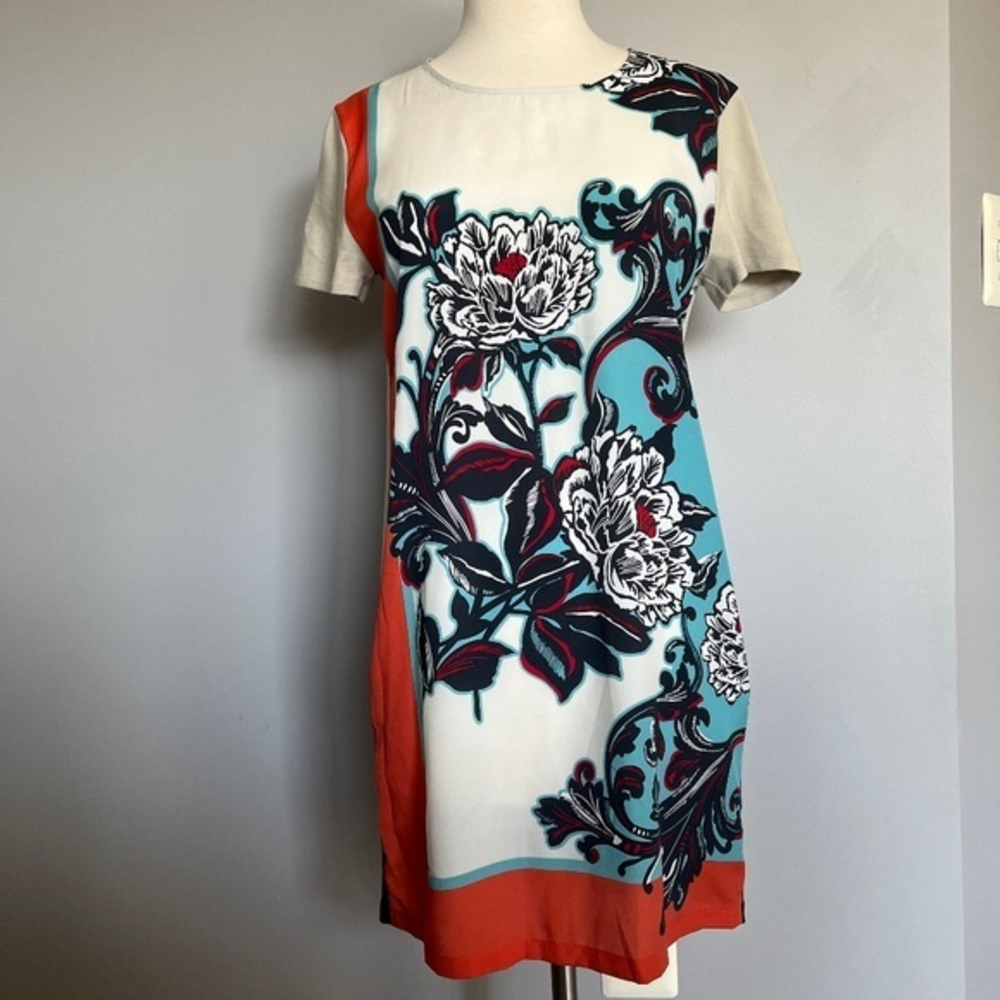 Sportmax Code Sheath Floral Scarf Roses Casual T-shirt Mini Colorblock‎ Dress